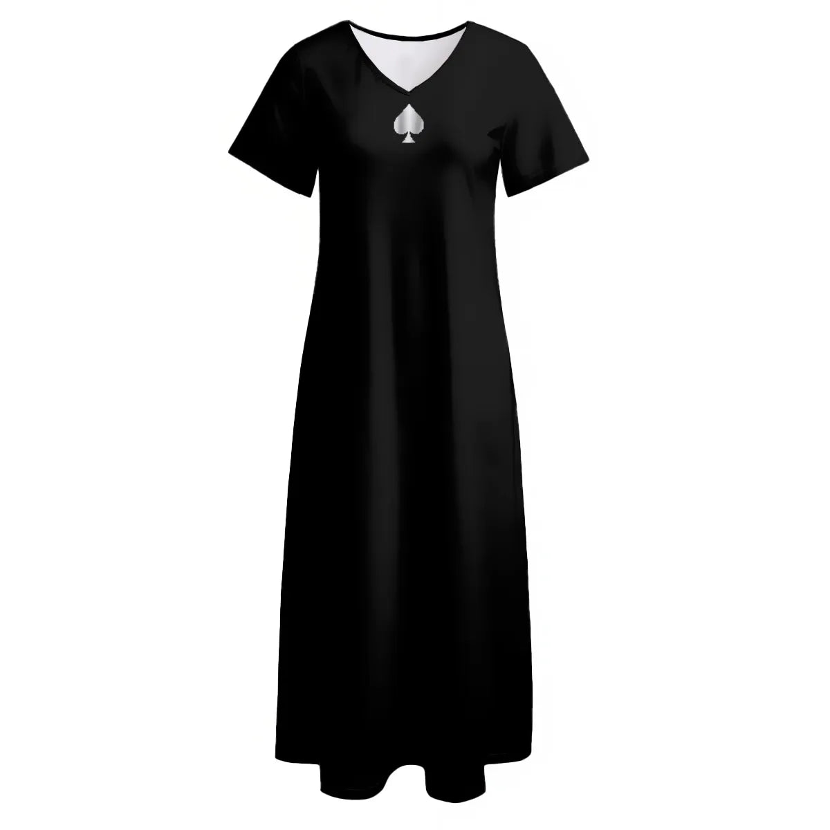 Queen of Spades Elegantes Jersey Kleid mit V Ausschnitt und Seitenschlitz