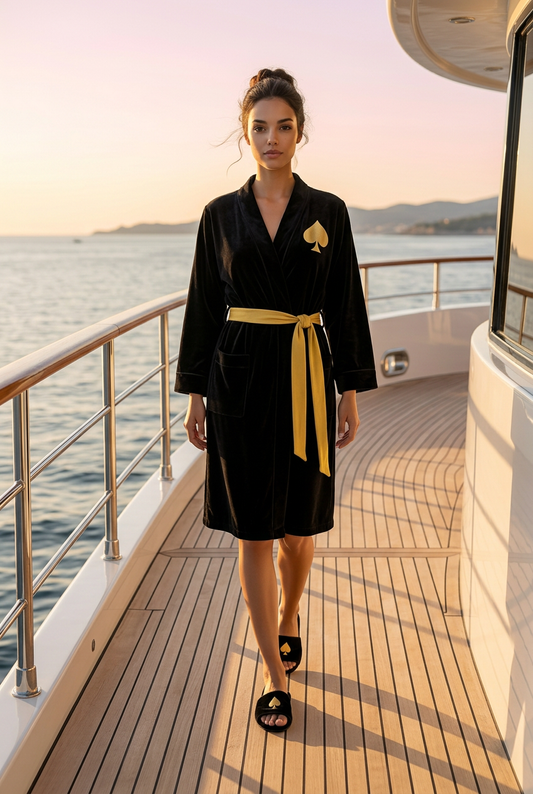 Queen of Spades Satin Kimono mit abnehmbarem Taillengürtel
