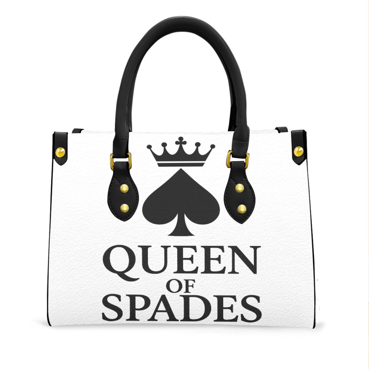 Queen of Spades Handtasche front weiß Pik Krone schwarz