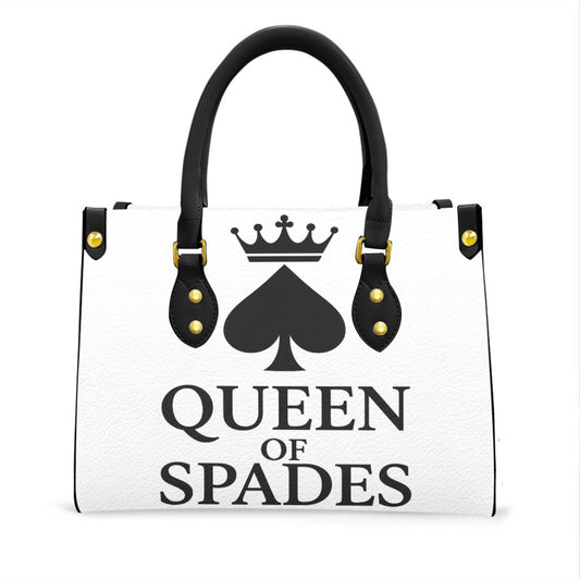 Queen of Spades Handtasche front weiß Pik Krone schwarz