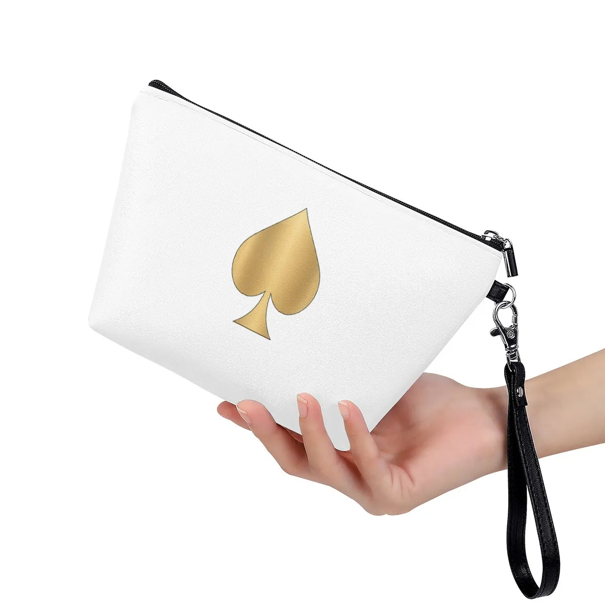 Queen of Spades wasserfeste Kosmetiktasche aus PU-Material, Vorderansicht.Weiß Gold