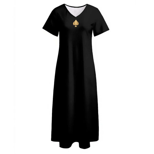 Queen of Spades elegantes Jersey Kleid mit V-Ausschnitt und Seitenschlitz aus weichem Jersey-Stoff