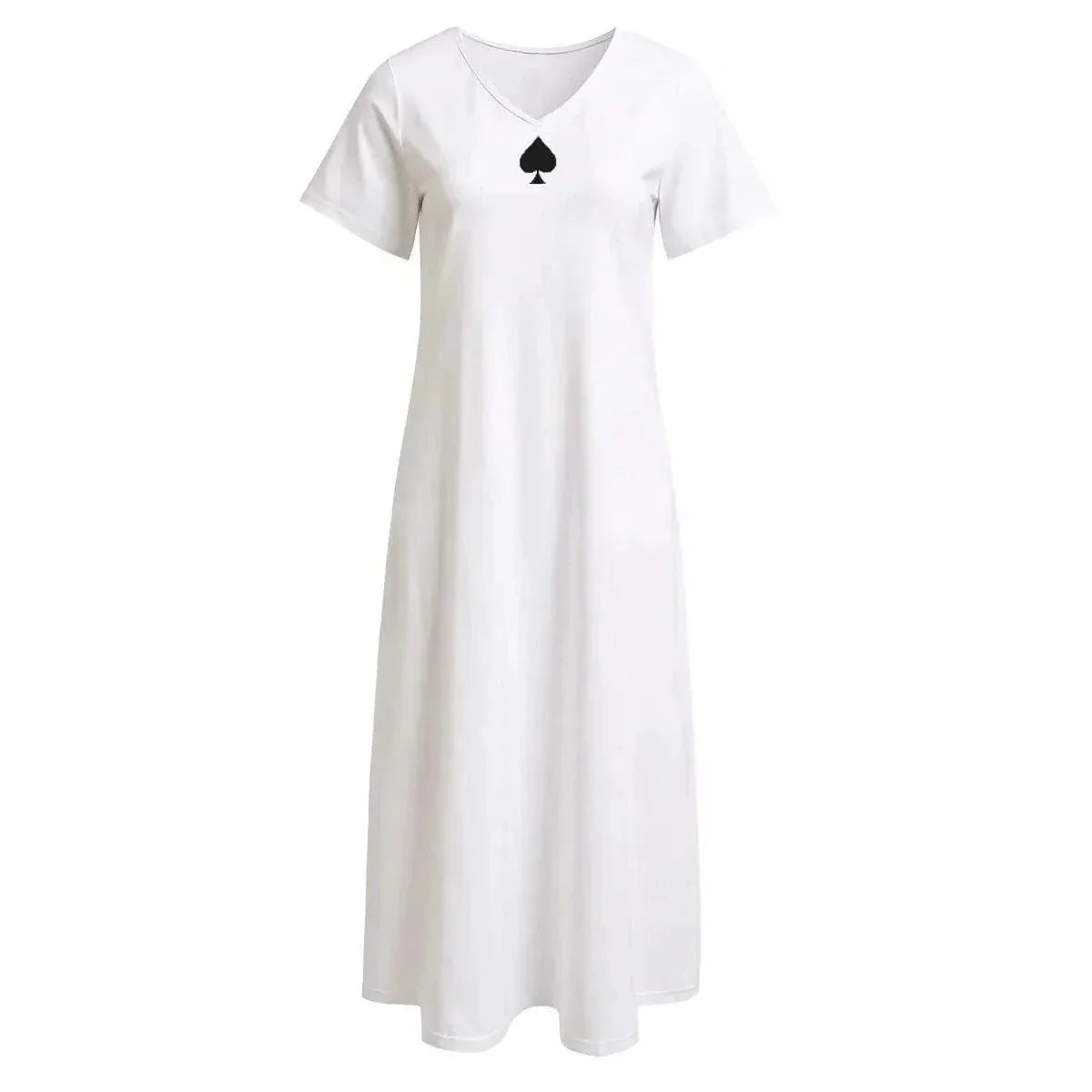 Elegantes Queen of Spades Jersey Kleid mit V-Ausschnitt und Seitenschlitz in normaler Passform