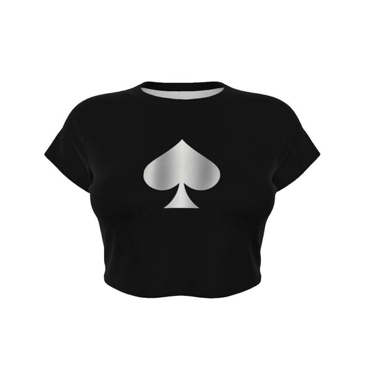 Queen of Spades Luxus Crop Top mit freiliegender Taille und Raglanärmeln aus weichem Mikrofaserstoff