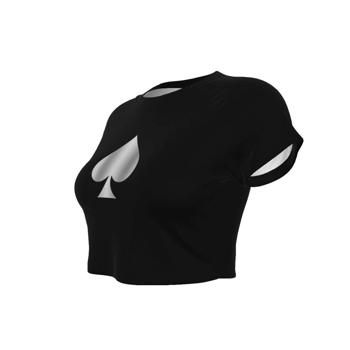 Queen of Spades Luxus Crop Top mit freiliegender Taille aus weichem Mikrofaserstoff und Raglanärmeln, betont feminine Silhouette.