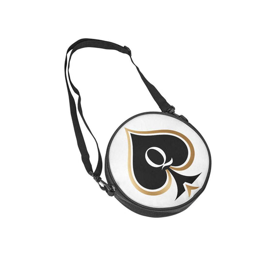 Queen of Spades Handtasche aus hochwertigem Canvas mit gold-schwarzem Pik-Design und verstellbarem Schultergurt