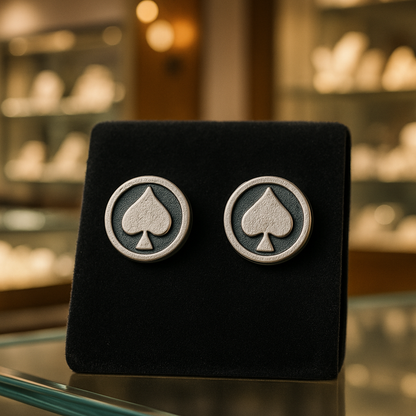 Pik Ohrstecker Silber auf schwarzem aufsteller 