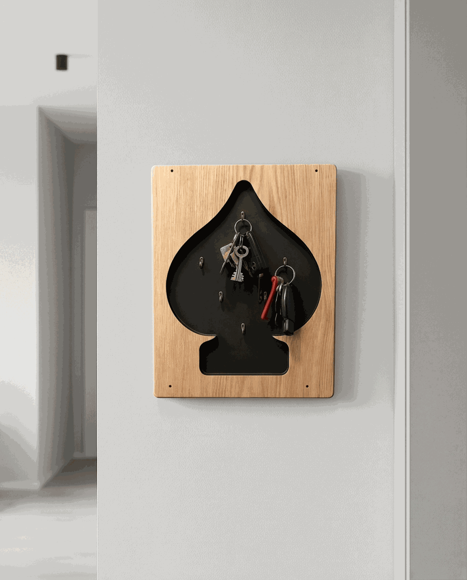 Pik Schlüsselbrett „Queen of Spades“ Eichenfurnier Holz Eleganz Accessoires