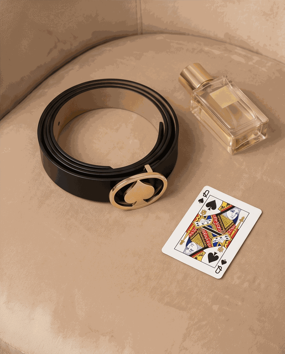 Queen of Spades Pik QOS Gürtel Echtleder Edelstahl Gold Schwarz  Accessoires