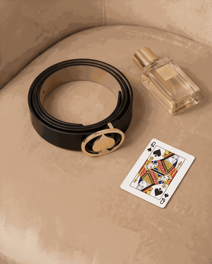 Queen of Spades Pik QOS Gürtel Echtleder Edelstahl Gold Schwarz  Accessoires