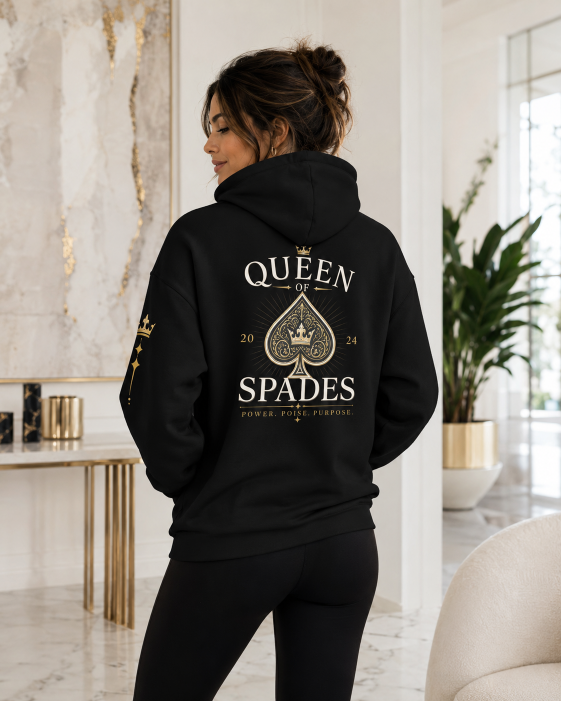 Queen of Spades Unisex Kapuzenjacke – Schwarzer QOS Hoodie mit Reißverschluss