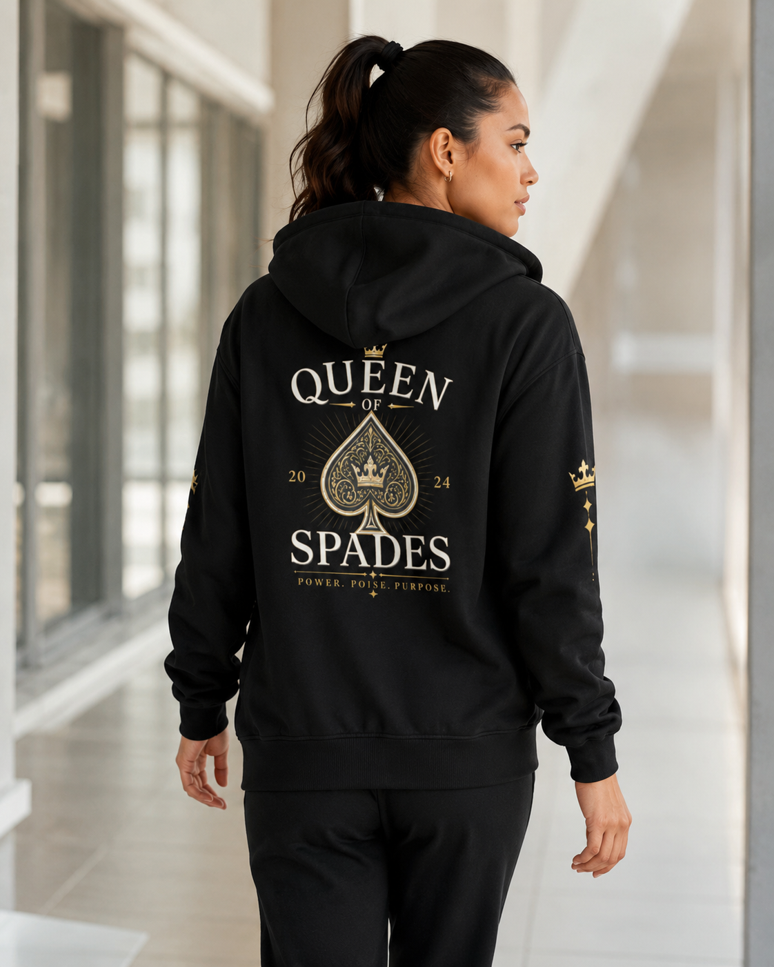 Queen of Spades Unisex Kapuzenjacke – Schwarzer QOS Hoodie mit Reißverschluss