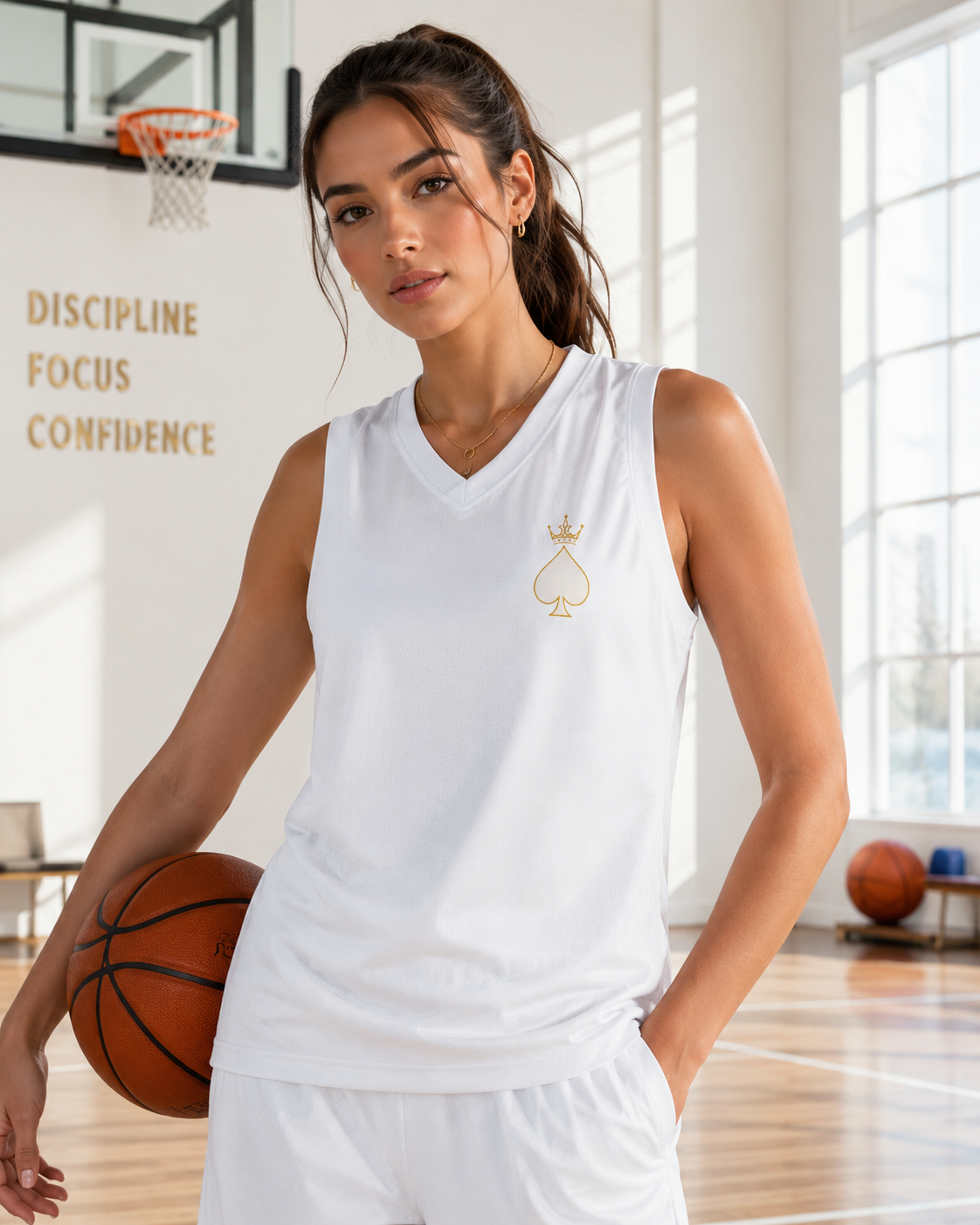 Queen of Spades Unisex Basketball Jersey aus recyceltem Polyester mit atmungsaktivem, leichtem Material und dezenter Spade-Logo-Veredelung.
