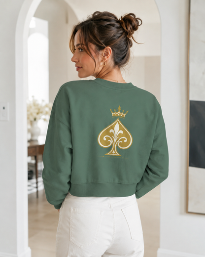 Queen of Spades Damen Sweatshirt mit Pik Spade-Logo und Rundhalsausschnitt