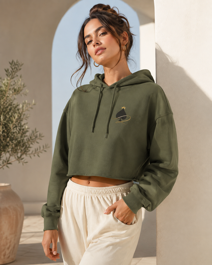 Queen of Spades Hoodie Damen cropped schwarz mit Spade-Logo und weichem Fleece