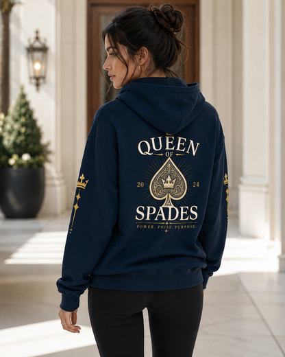 Queen of Spades Unisex Kapuzenjacke – Schwarzer QOS Hoodie mit Reißverschluss