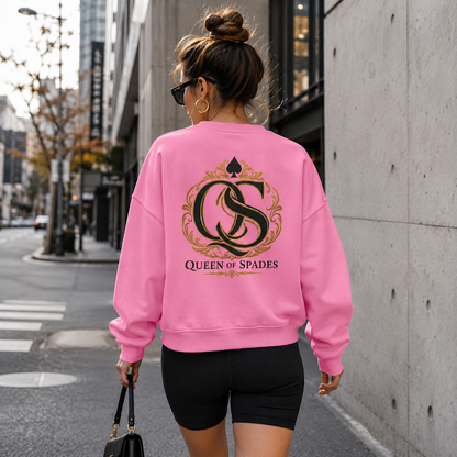 Queen of Spades Damen Bio-Sweatshirt grün mit Pik Spade-Logo und Rundhalsausschnitt