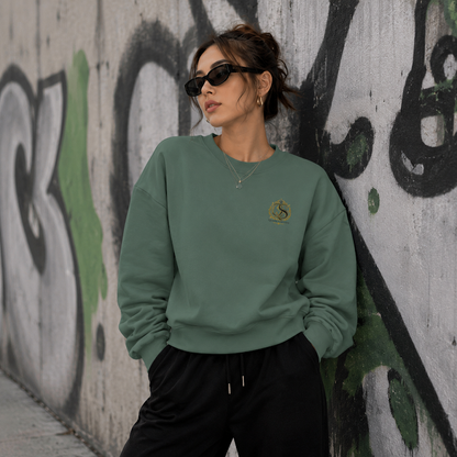 Queen of Spades Damen Sweatshirt mit Rundhals und dezenter Pik Spade Logo in weich angerauter Bio-Baumwolle