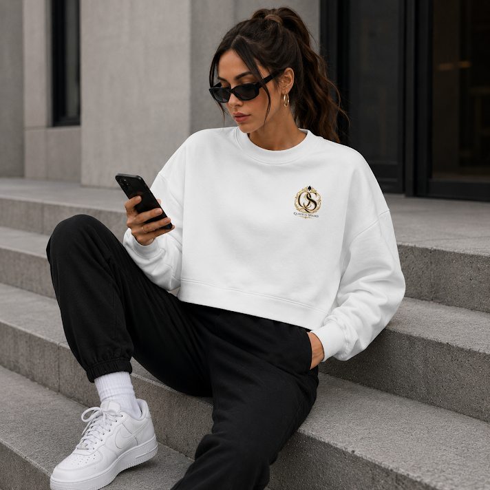 Queen of Spades Damen Sweatshirt mit rundem Halsausschnitt und Pik Spade-Logo in Bio-Baumwolle