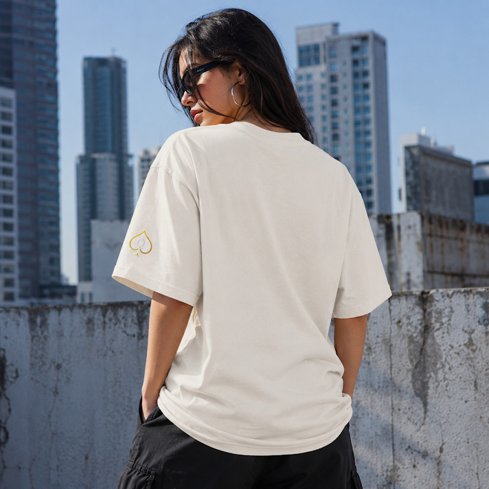 Queen of Spades Oversized T-Shirt in Faded Look mit Pik Spade-Logo aus schwerer Baumwolle