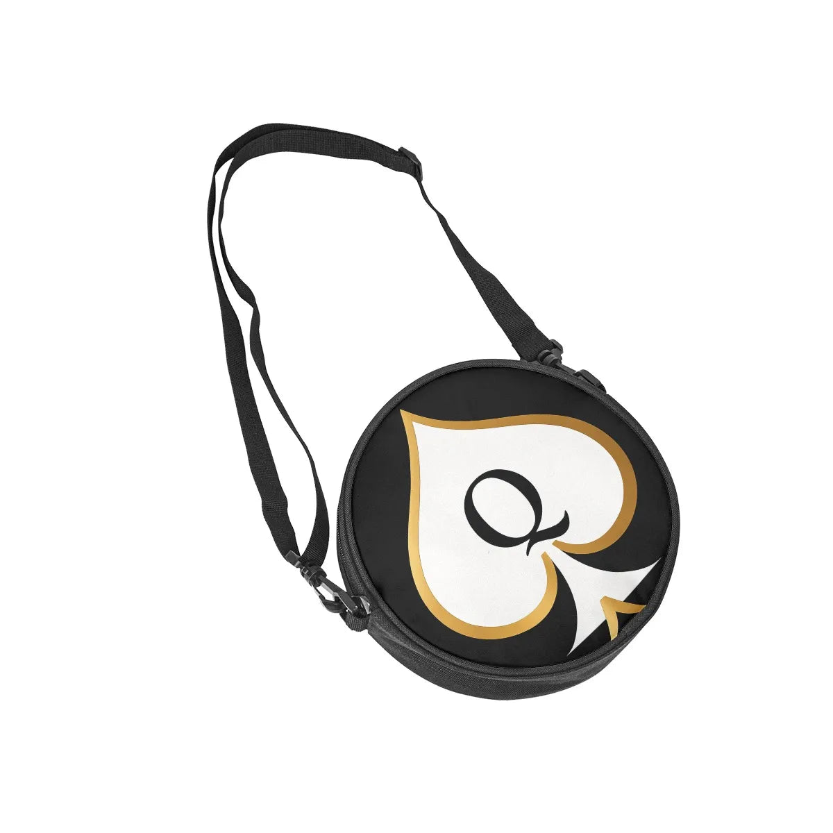 Detailaufnahme des gold-schwarzen Pik-Designs auf der Queen-of-Spades-Tasche.1