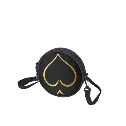 Detailaufnahme des gold-schwarzen Pik-Designs auf der Queen-of-Spades-Tasche.Schwarz