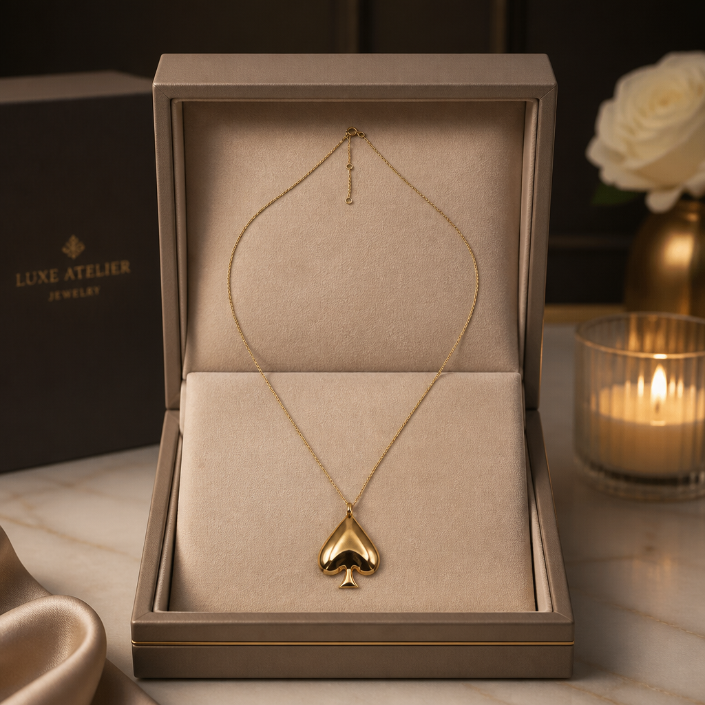 Queen of Spades Halskette mit 24K vergoldetem Pik-Anhänger und verstellbarer Choker-Kette