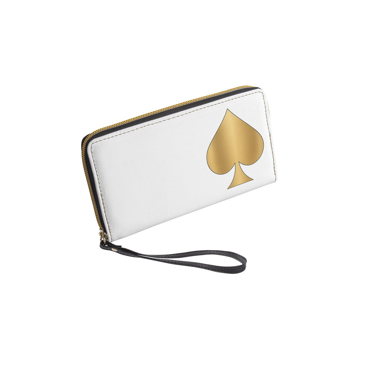 Queen of Spades Geldbörse aus PU-Material mit schwarzem Handgriff, Vorderansicht.Weiß