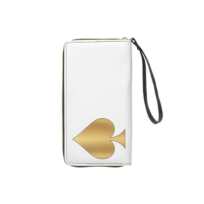 Queen of Spades Geldbörse aus PU-Material mit schwarzem Handgriff, Vorderansicht.Weiß liegend