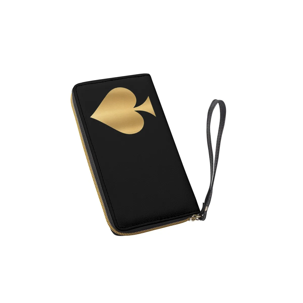 Queen of Spades Geldbörse aus PU-Material mit schwarzem Handgriff, Vorderansicht.Schwarz