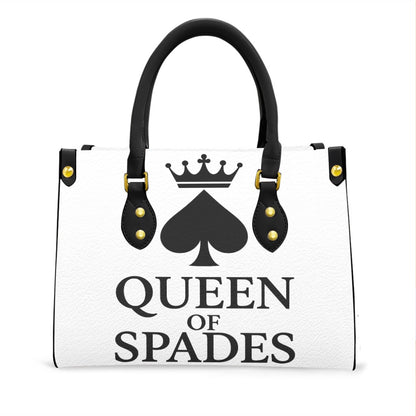 Queen of Spades Handtasche front weiß Pik Krone schwarz