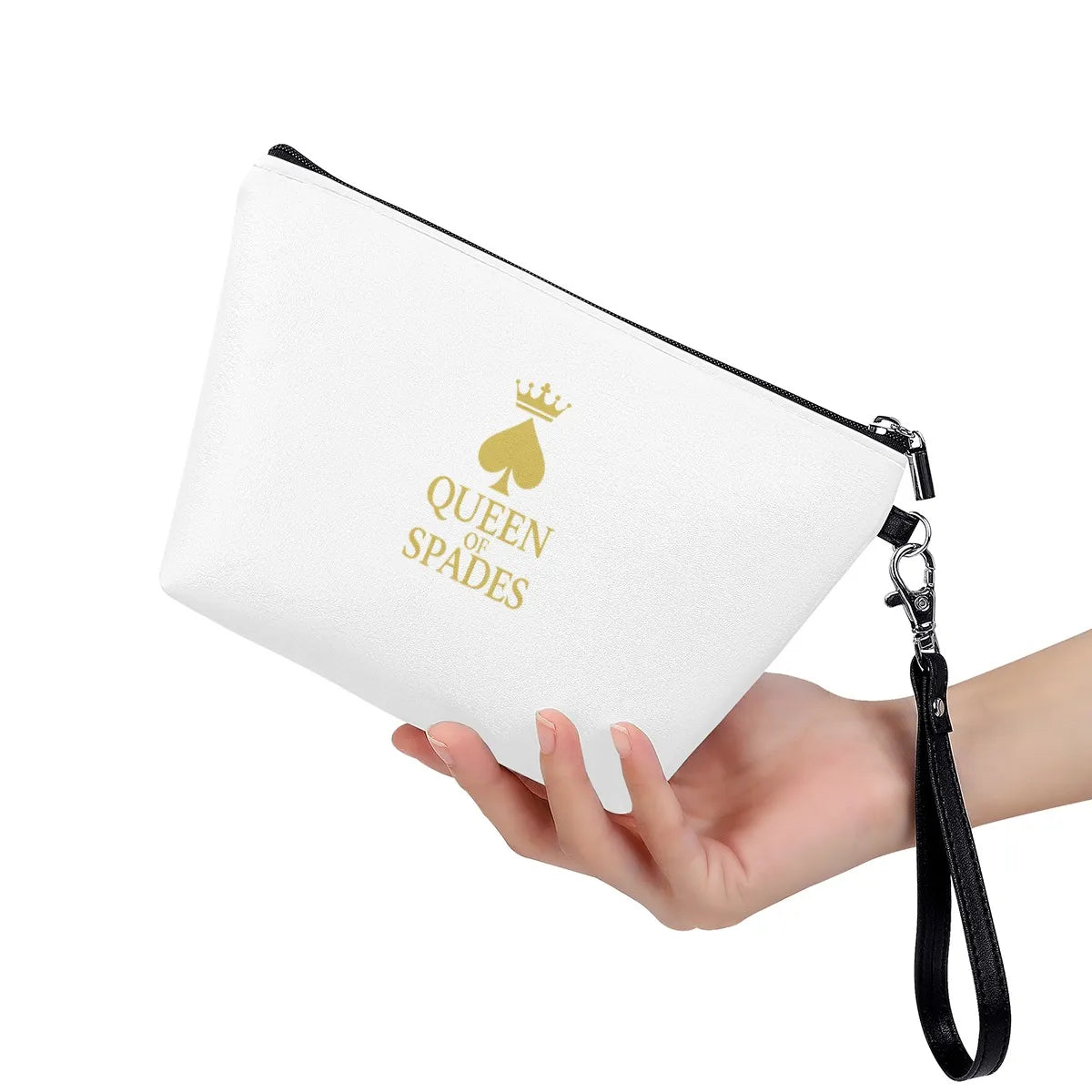 Queen of Spades wasserfeste Kosmetiktasche aus PU-Material, Vorderansicht.Weiß