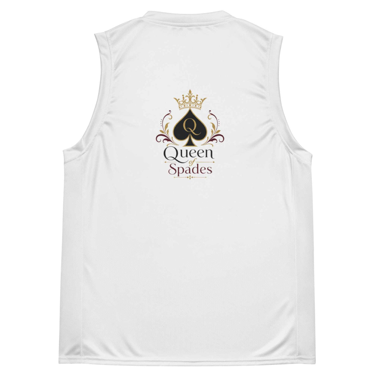 Queen of Spades Unisex Basketball Trikot mit schwarzem Spade-Logo aus recyceltem Polyester, atmungsaktiv und ärmellos