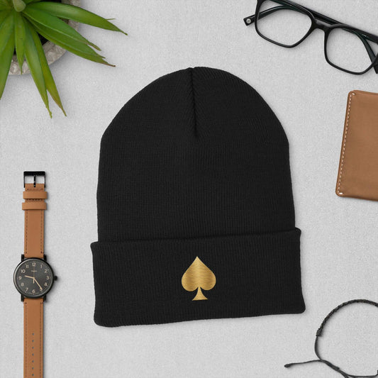 Queen of Spades Beanie Schwarz mit goldenen Pik Symbol Accessoires - Queen - of - Spades - Store