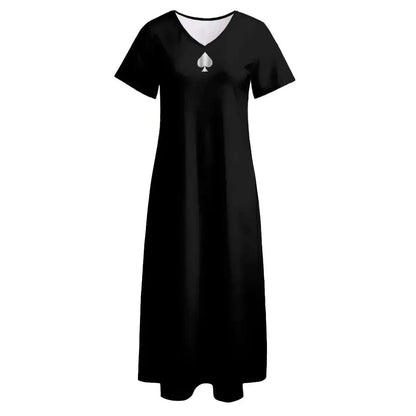 Queen of Spades Elegantes Jersey Kleid mit V Ausschnitt und Seitenschlitz - Queen - of - Spades - Store