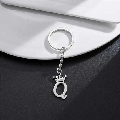 Queen of Spades Edelstahl Schlüsselanhänger Q mit Krone, silberfarben, stylischer Alltags-Accessoire