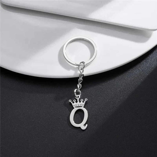Queen of Spades Edelstahl Schlüsselanhänger Q mit Krone, silberfarben, stylischer Alltags-Accessoire