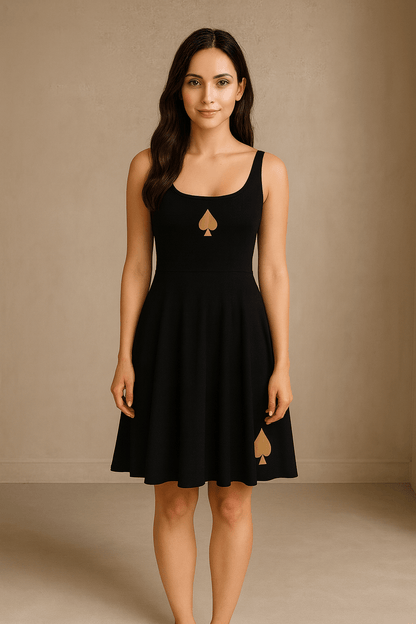 Queen of Spades Skaterkleid Schwarz mit goldenen Pik - Symbolen - Queen - of - Spades - Store