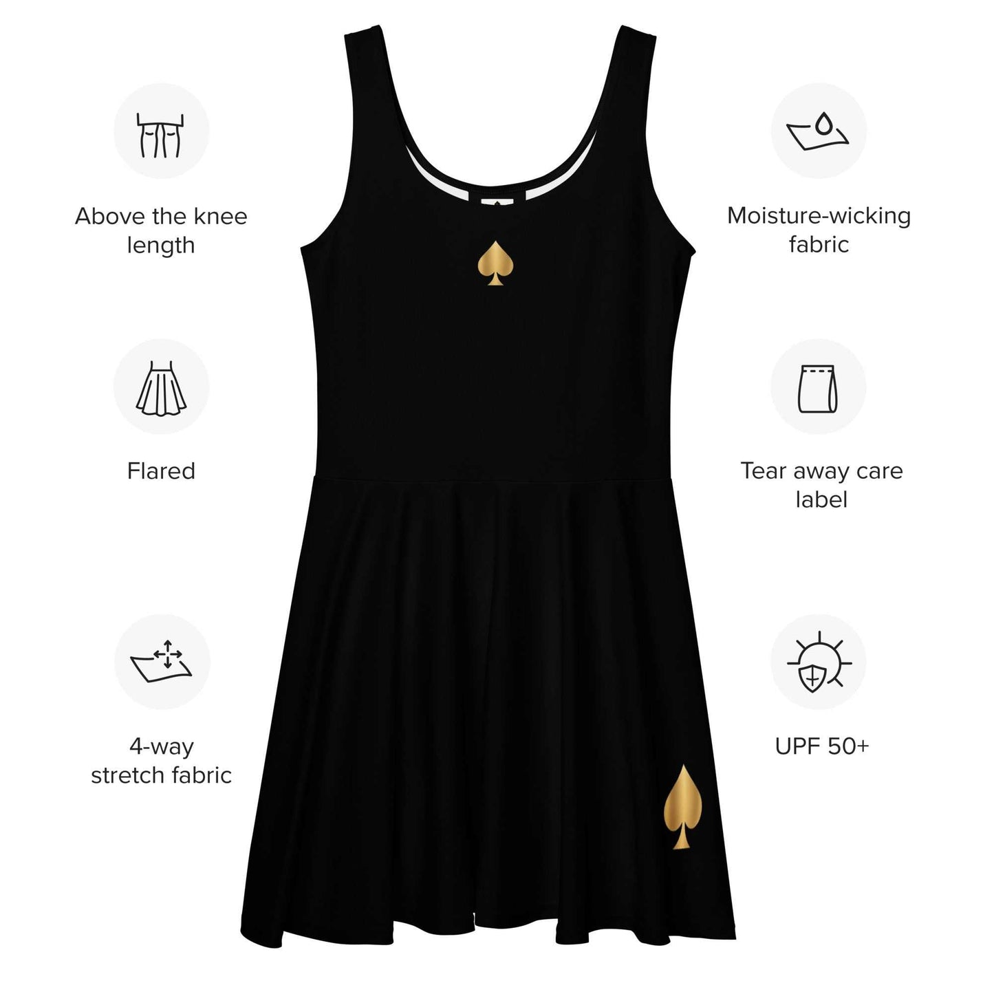 Queen of Spades Skaterkleid Schwarz mit goldenen Pik - Symbolen - Queen - of - Spades - Store