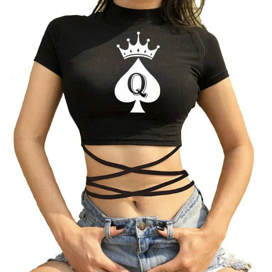 Queen of Spades Top figurbetontes Oberteil mit Bändern in 14 Varianten