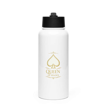 Queen of Spades Royal Edelstahl Trinkflasche mit Strohhalm und mattweißem Finish, 950 ml, doppelwandig isoliert