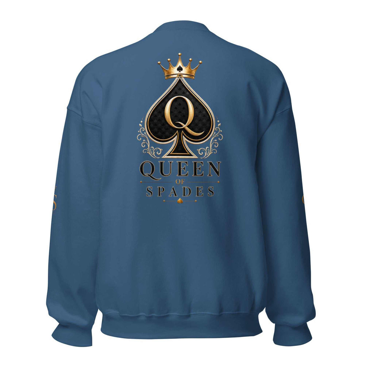 Unisex Sweatshirt Queen of Spades in Indigo Blau mit klassischem Rundhals und Spade-Logo