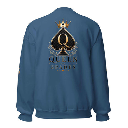 Unisex Sweatshirt Queen of Spades in Indigo Blau mit klassischem Rundhals und Spade-Logo