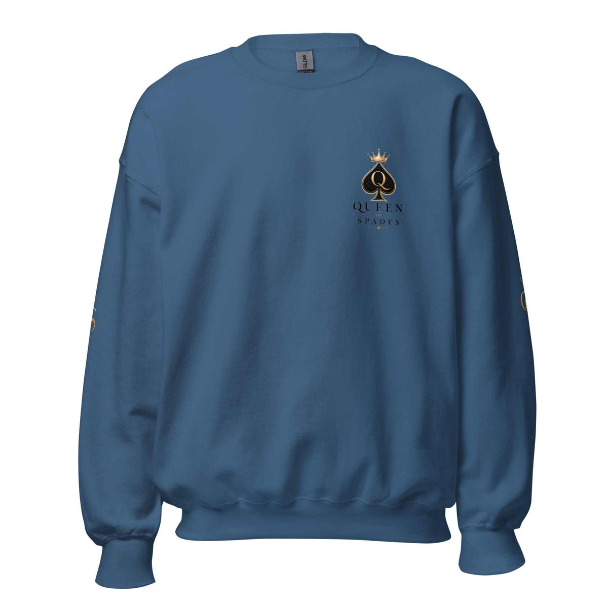Queen of Spades Unisex Sweatshirt mit klassischem Rundhals und dezentem Spade-Logo in Indigo Blue
