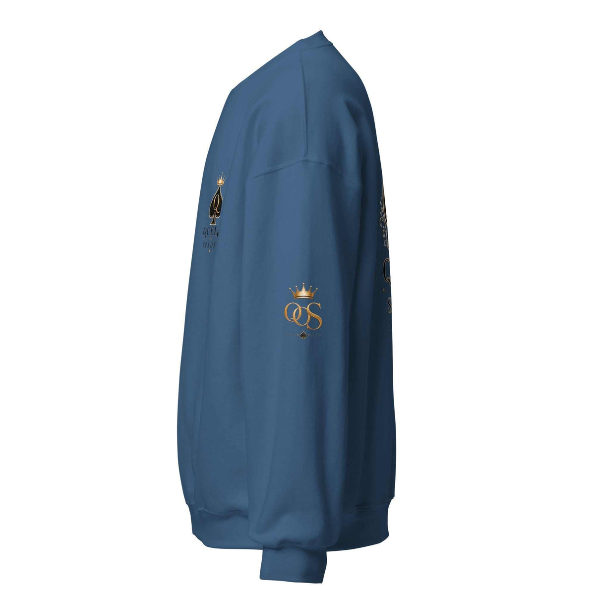 Queen of Spades Unisex Sweatshirt mit dezentem Spade-Logo in Indigo Blau, klassischer Rundhals-Pullover aus weichem Baumwoll-Polyester-Mix für Alltag und Streetwear