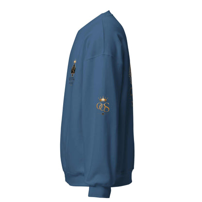 Queen of Spades Unisex Sweatshirt mit dezentem Spade-Logo in Indigo Blau, klassischer Rundhals-Pullover aus weichem Baumwoll-Polyester-Mix für Alltag und Streetwear