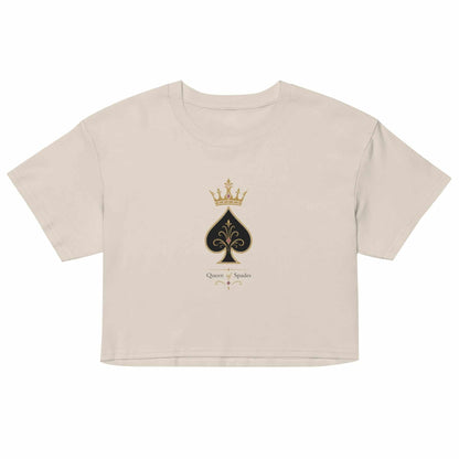 Damen Cropped T-Shirt Queen of Spades mit dezentem Pik Motiv aus weicher Baumwolle in weiß