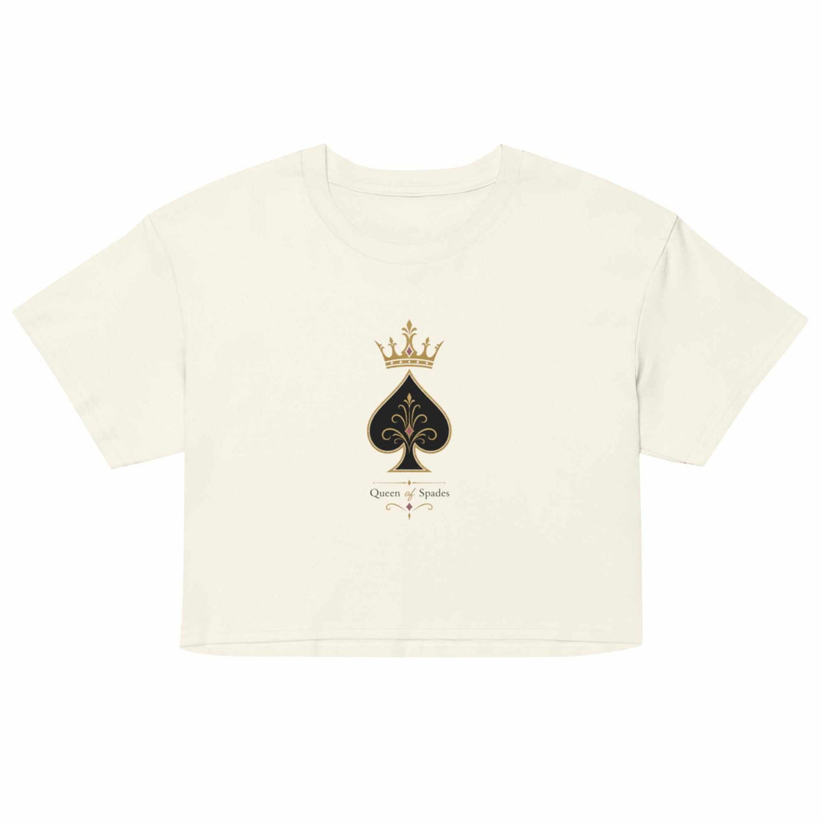 Queen of Spades Damen Kurz geschnittenes T-Shirt mit dezentem Pik Spade Logo in weiß aus weicher Baumwolle