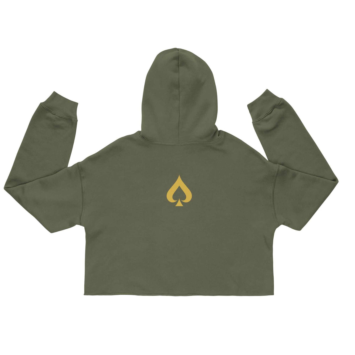 Schwarzer Queen of Spades Damen Hoodie mit Pik Spade-Logo und Kapuze in modernem cropped Schnitt