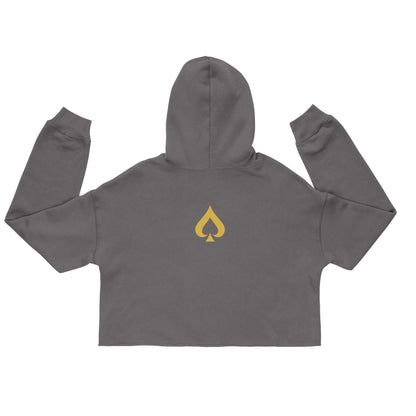 Damen Cropped Queen of Spades Hoodie mit weichem Fleece und Spade-Logo in Schwarz